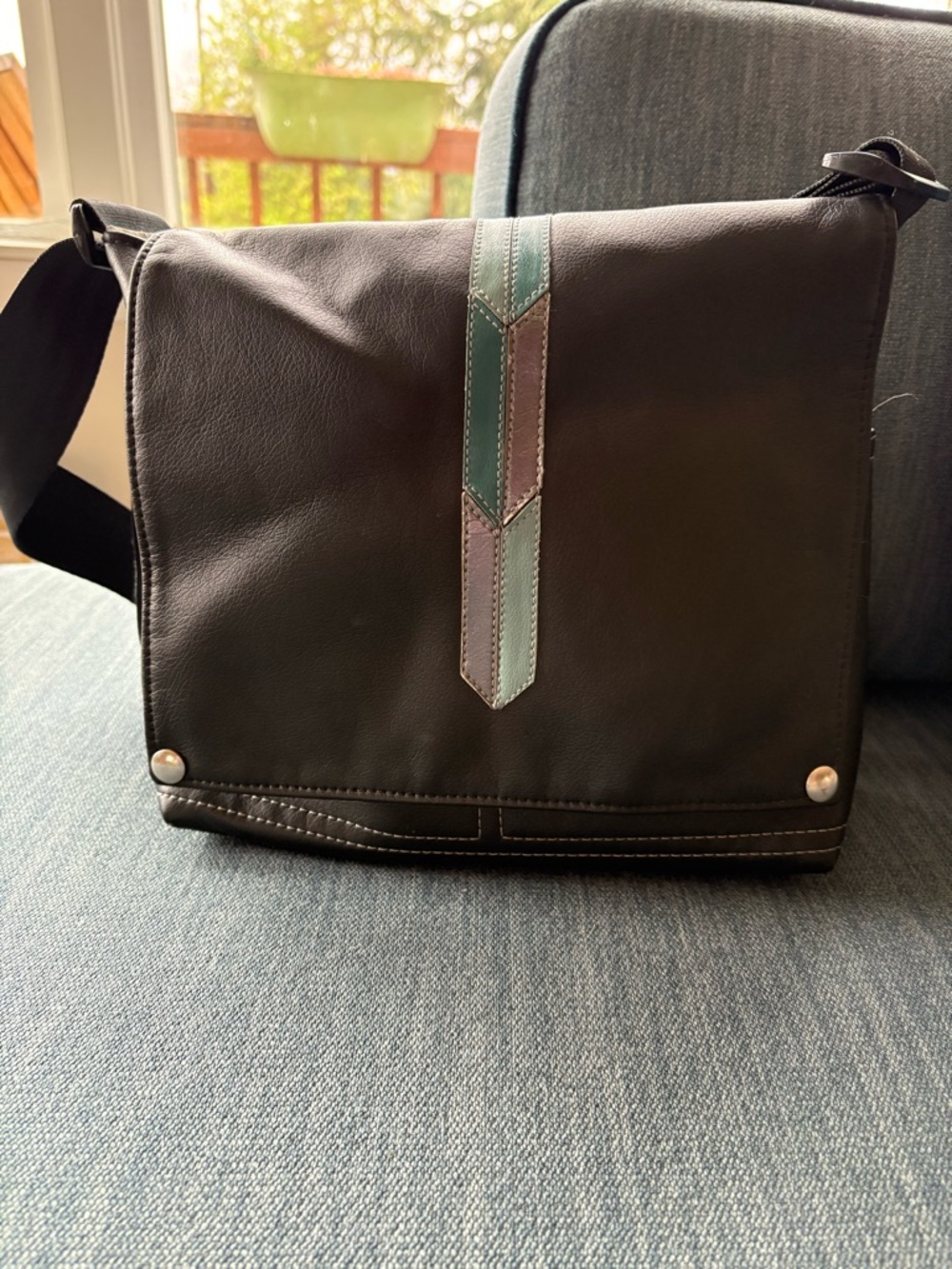 Queen Bee crossbody- Black Vegan Leather Crossbody Bag with Teal Accent - Picture 2 of 7